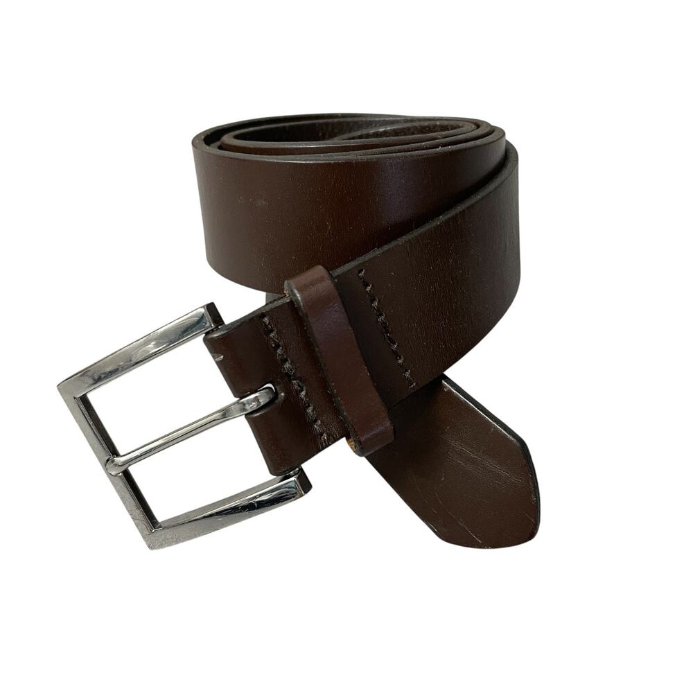 Banana Republic Leather Belt 36 Mens Silver Buckle Preppy Classic Casual 1.5in